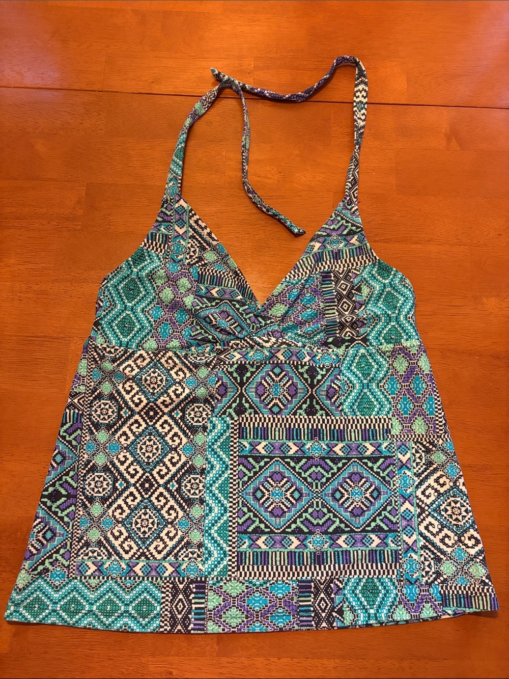 Printed Teal & Purple Halter/Bathing Suit Camisole